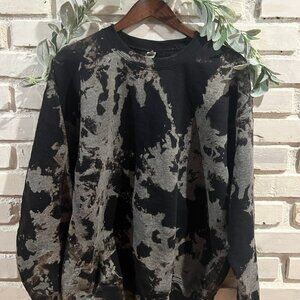 Black and Grey tie dye reverse tie-dyed hand bleached gildan crewneck
